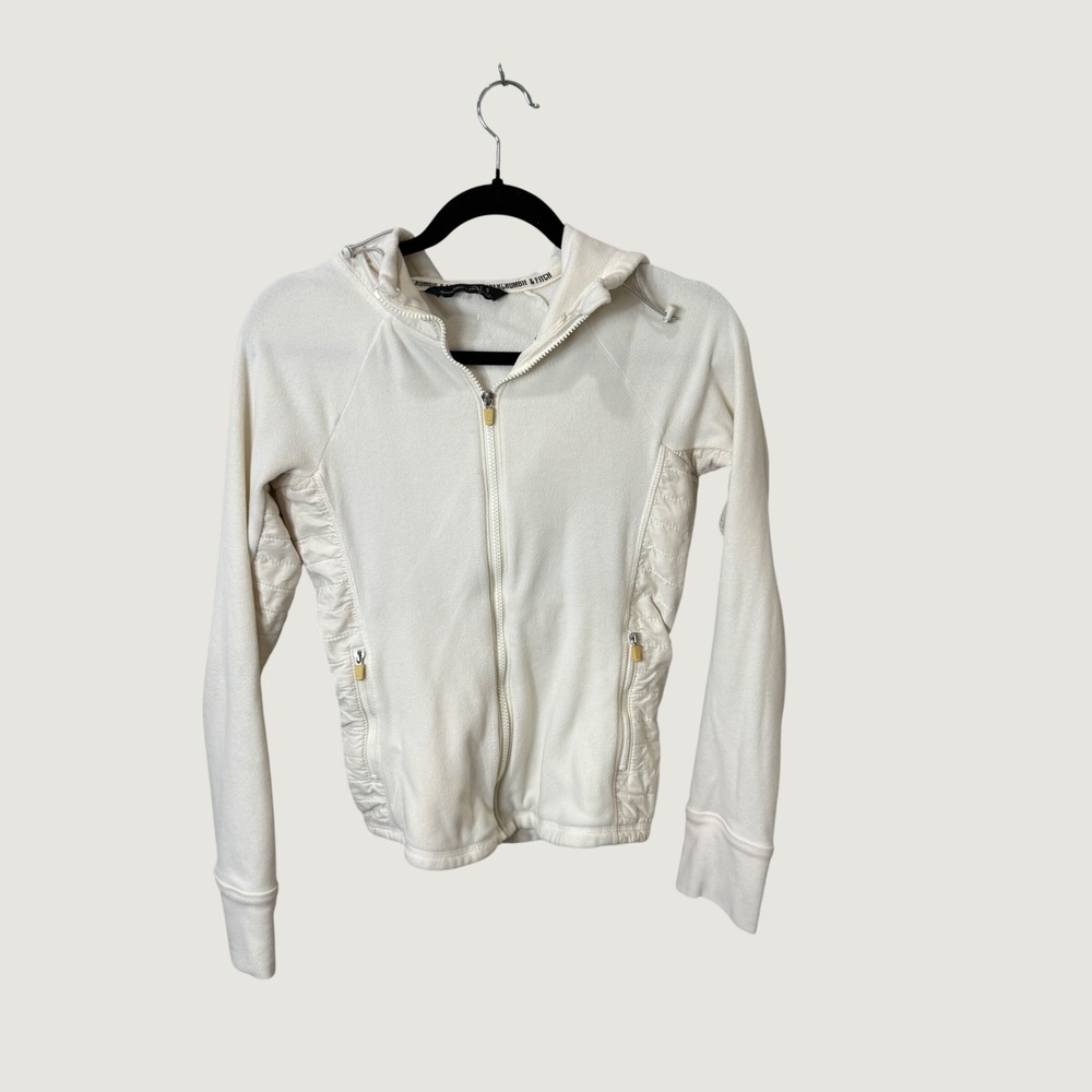 Abercrombie & Fitch Womens S Ivory Fleece Zip Hoodie Quilted Y2K Jacket Gorpcore